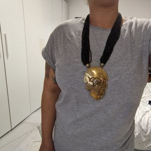 Vintage Gold Elephant black Bead Necklace